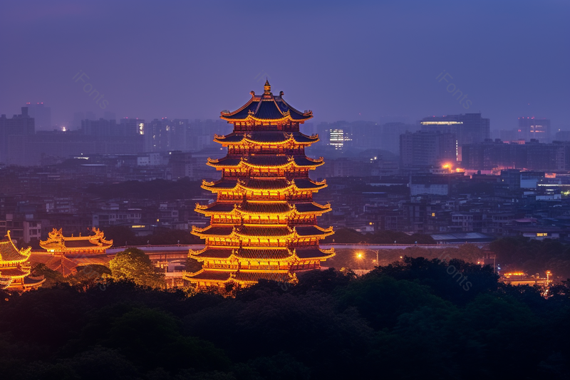 矗立在繁华城市的古楼建筑夜色,高清,摄影图,摄影图片,图片大全,摄影图免费下载